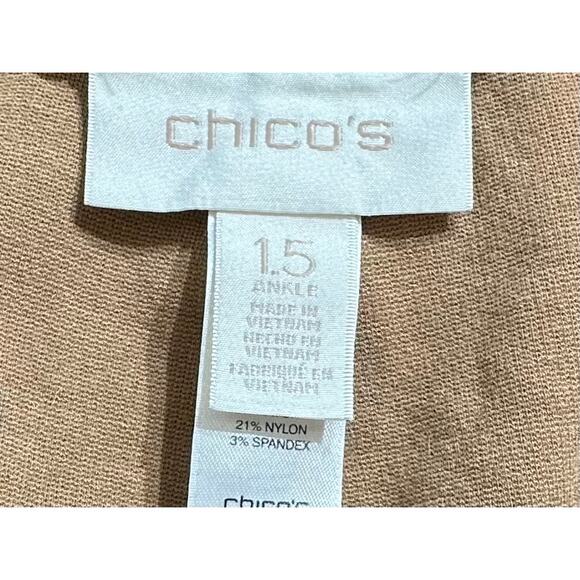 Chicos Ponte Knit Ankle Pants Size 1.5 (32x26) Camel Brown Faux Pockets Hem Slit - Picture 3 of 10